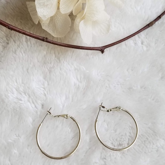 Macy's Medium White Gold Plated Hoop Earrings - Picture 2 of 3
